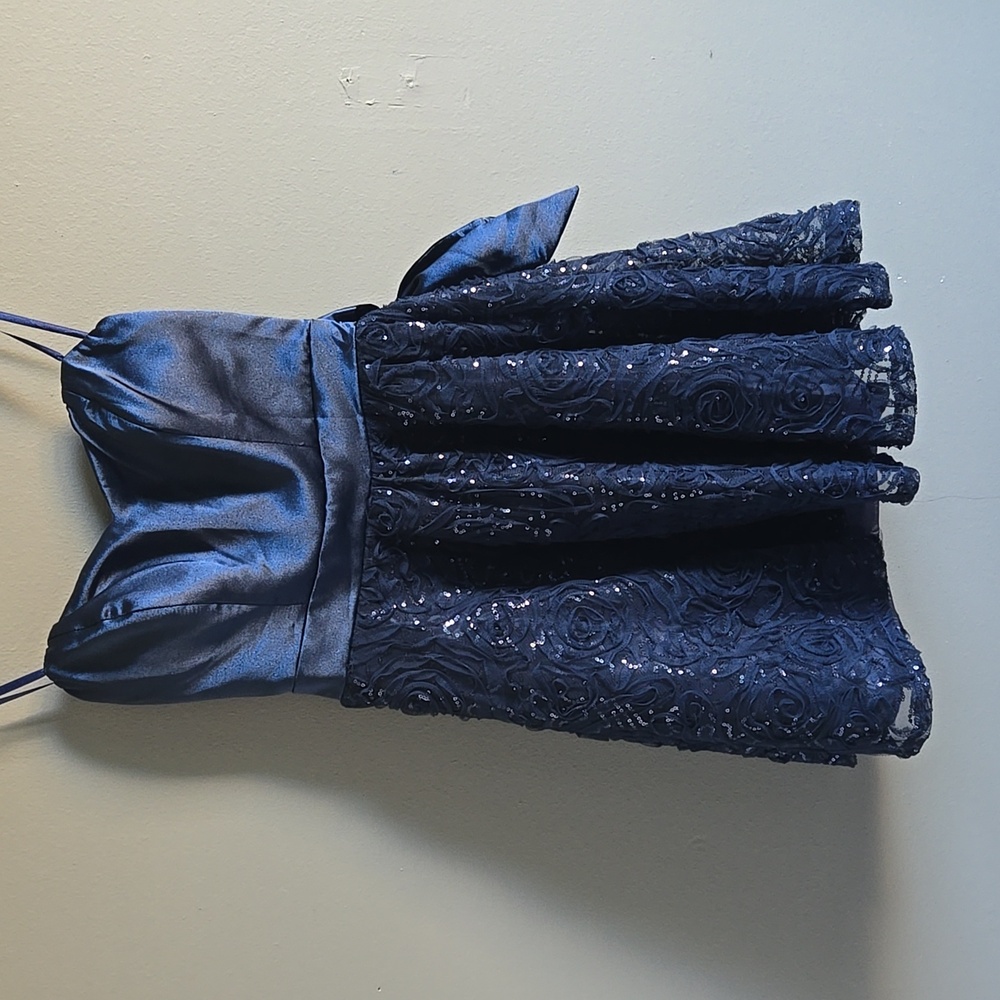 NWT Strapless midnight blue sequin rosette dress